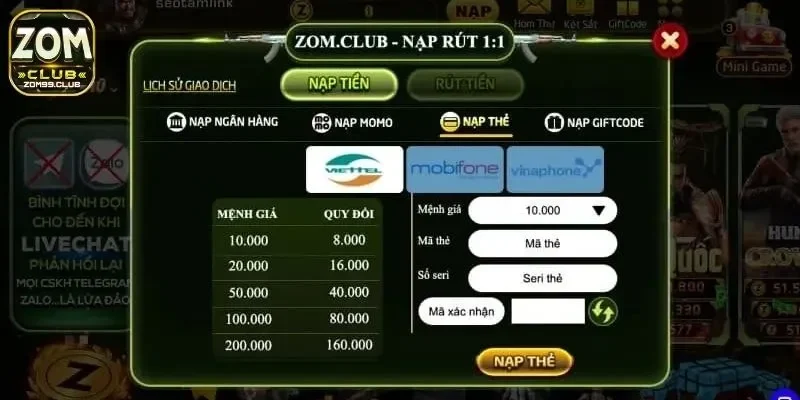Tổng hợp các phương thức nạp tiền Zomclub phổ biến nhất hiện nay